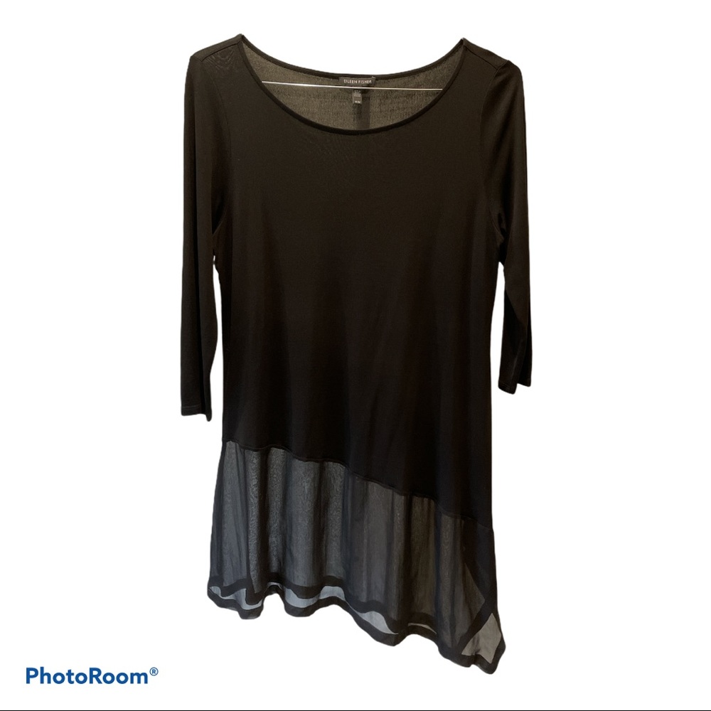 Eileen Fisher Black Asymmetrical Tunic with Sheer Hem